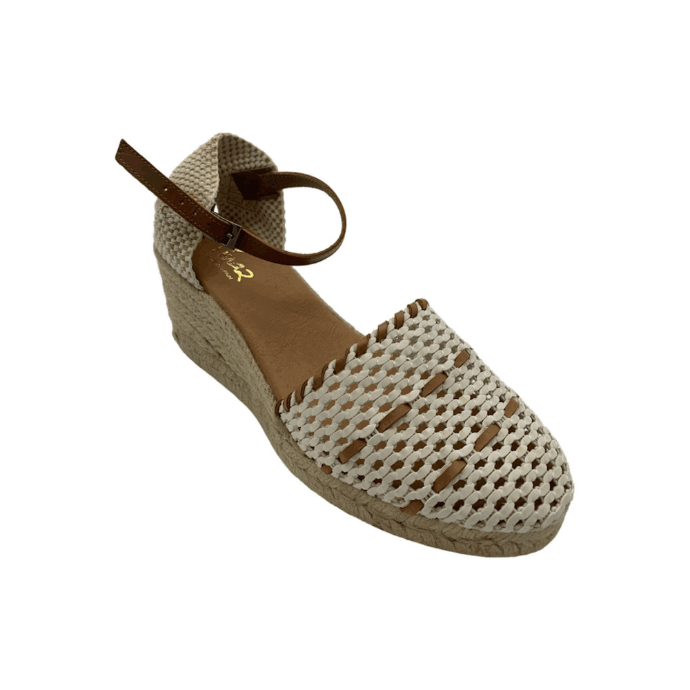 Pinaz Leather Woven Espadrille Sandals Blanco - Medium